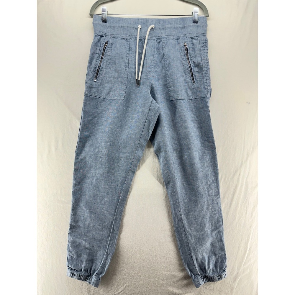 Athleta Cabo Linen Jogger Pants Blue Chambray Drawstring Elastic Waist Women 6